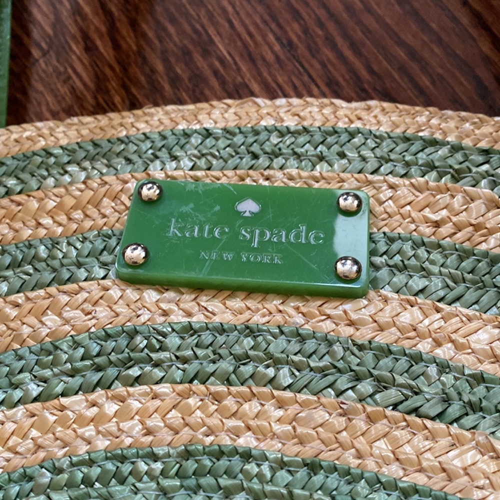 Kate Spade Green Stripe Lawn Party Reign Half Moon Straw Tote - Picture 2 of 10